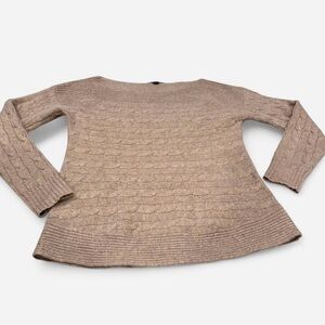 Brooks Brothers Taupe Cable Knit Scoop Neck Sweater 100% cashmere